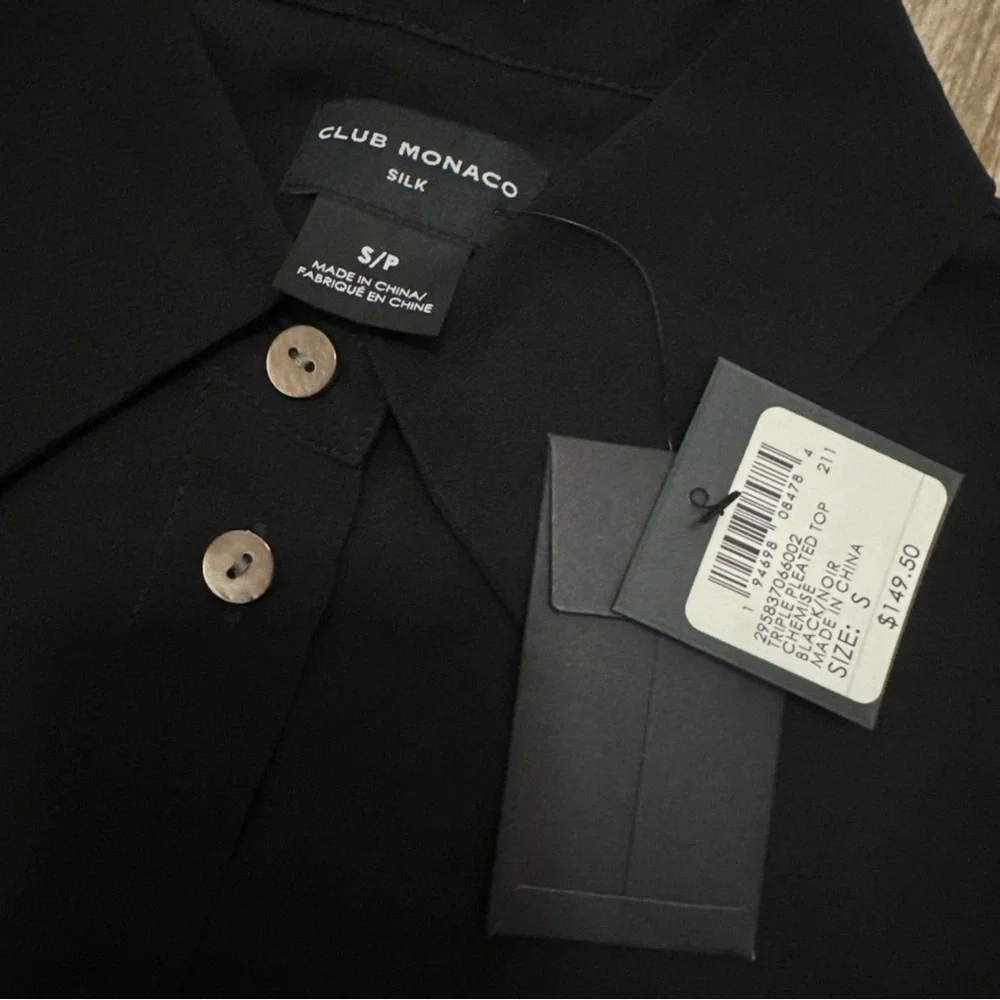 CLUB MONACO Sheer Silk Button Down Blouse in Black Size S NWT - Picture 5 of 9